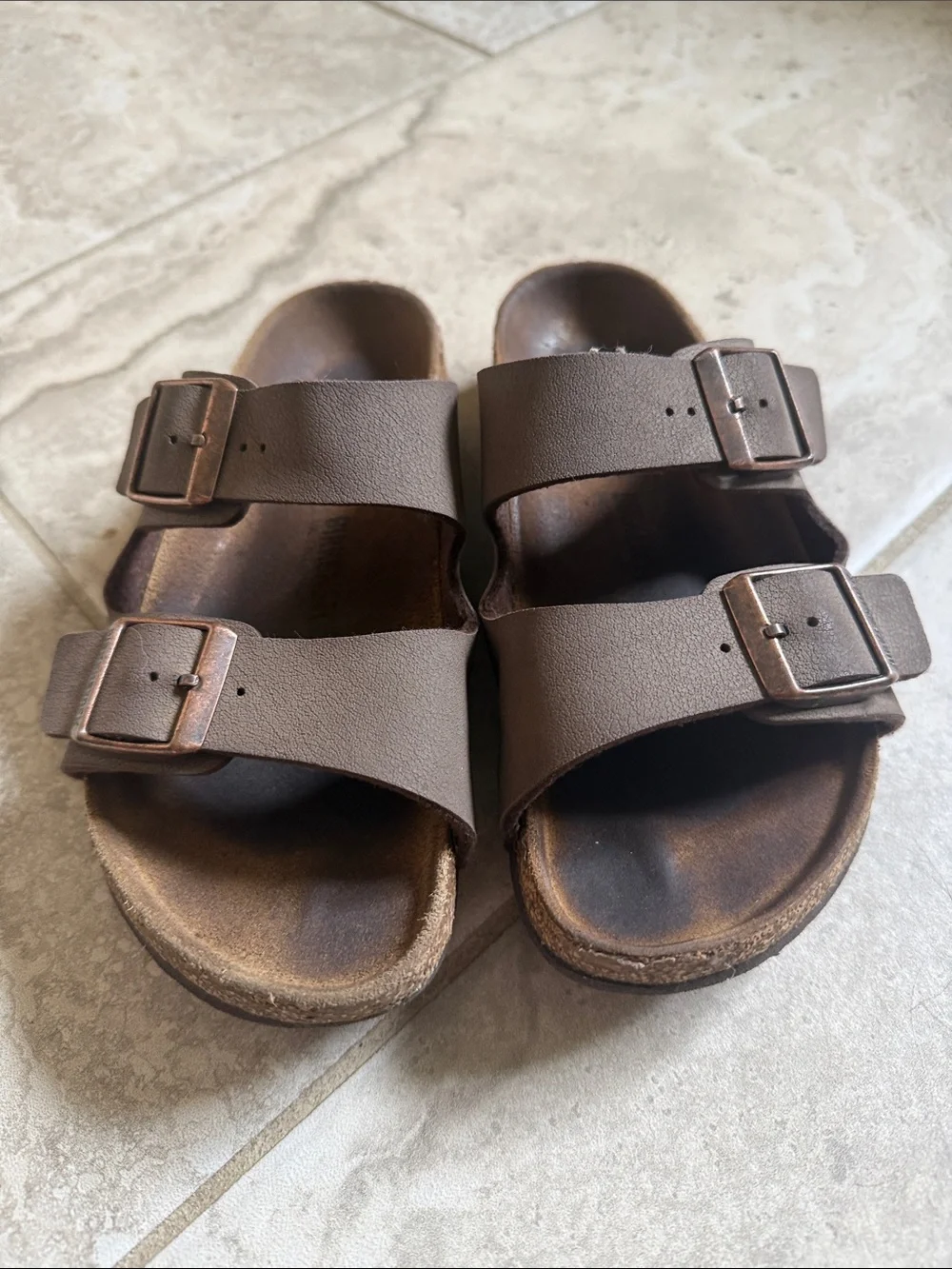 Birkenstock Brown Suede Double Buckle Slides